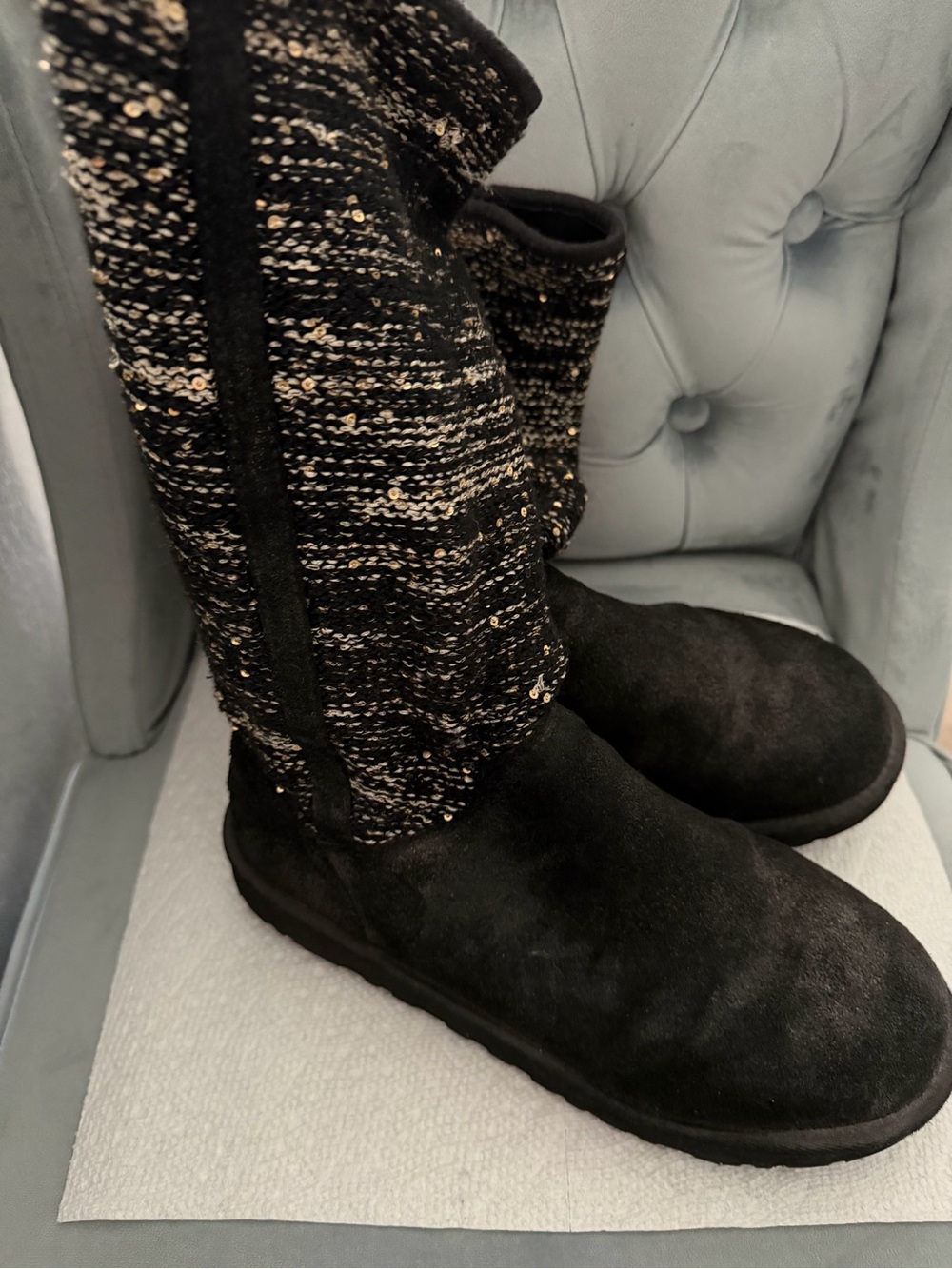 UGG Cozy Black Knit-Trim Women's Slipper Boots